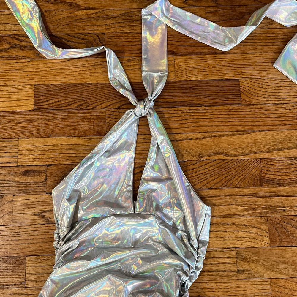 Fashion Nova Silver Holographic Midi Dress - Picture 3 of 4